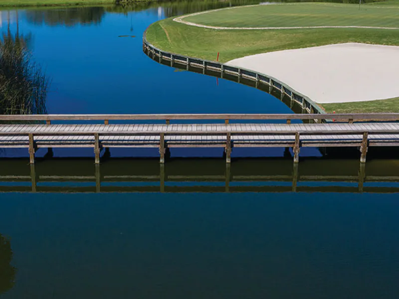 Golf cart bridge over a water hazard at a Vero Beach golf course