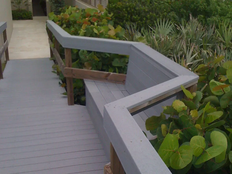 Composite dune crossover with a built-in seating area