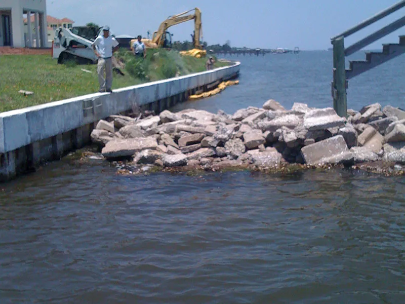 Existing seawall documented before demolition and replacement
